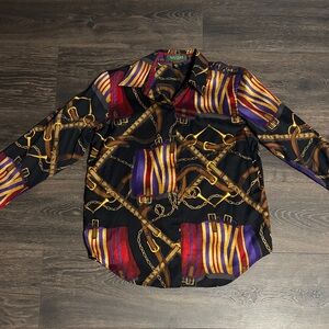 Lauren Ralph Lauren Black Multicolor Chain-Print Petite Woman’s Button Down